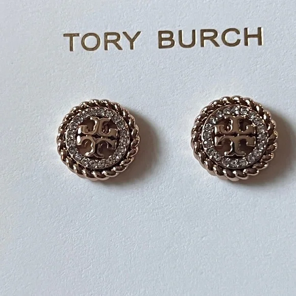 Tory Burch Gold and paved Crystal Stud Earrings